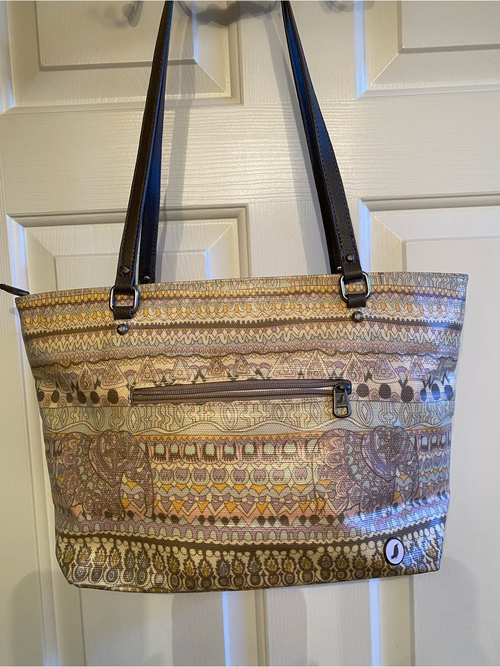 Sakroots Patterned Multicolor Tote Bag with Brown Straps